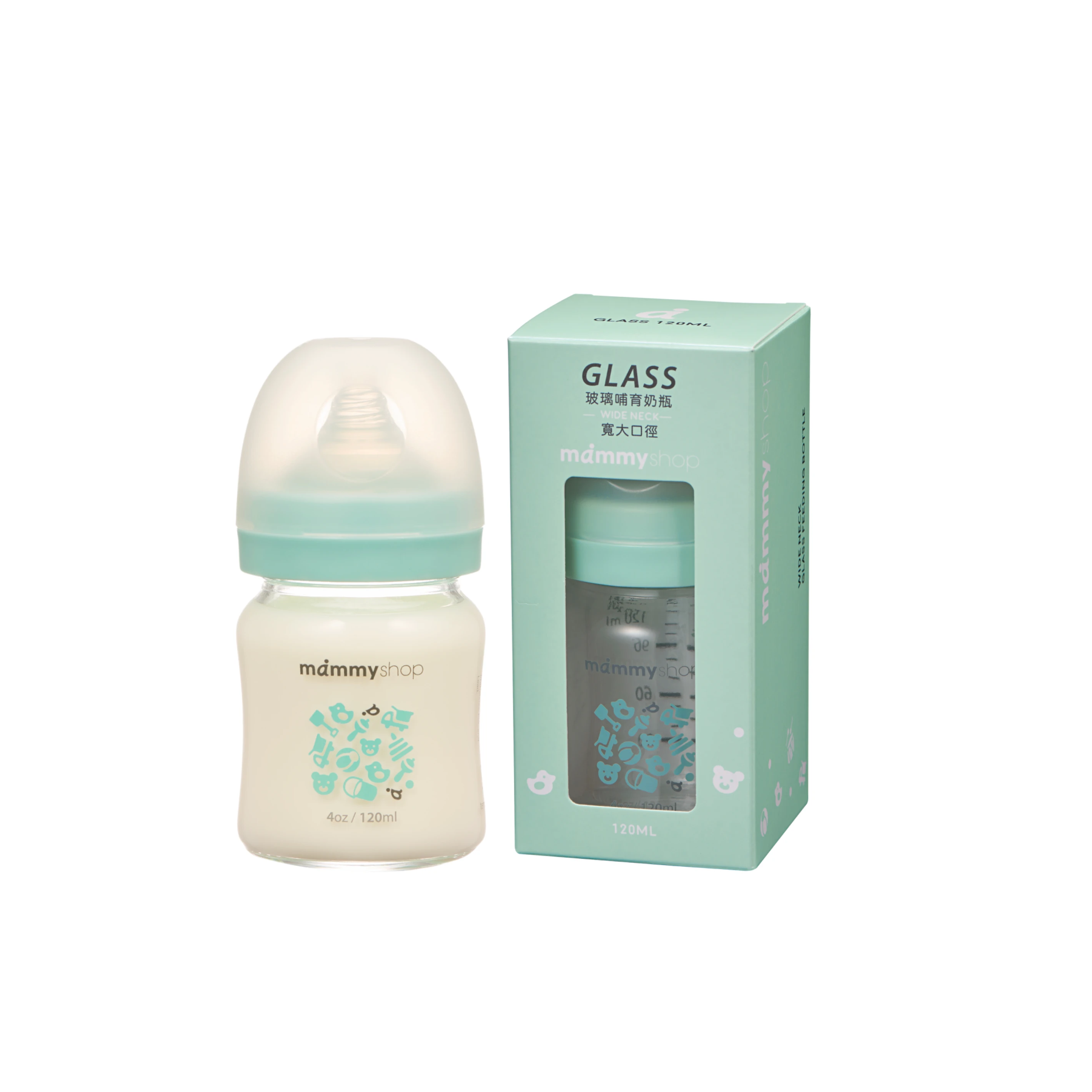 母感體驗2.5 - 玻璃奶瓶 120ml (寬大口徑 / 湖水綠)