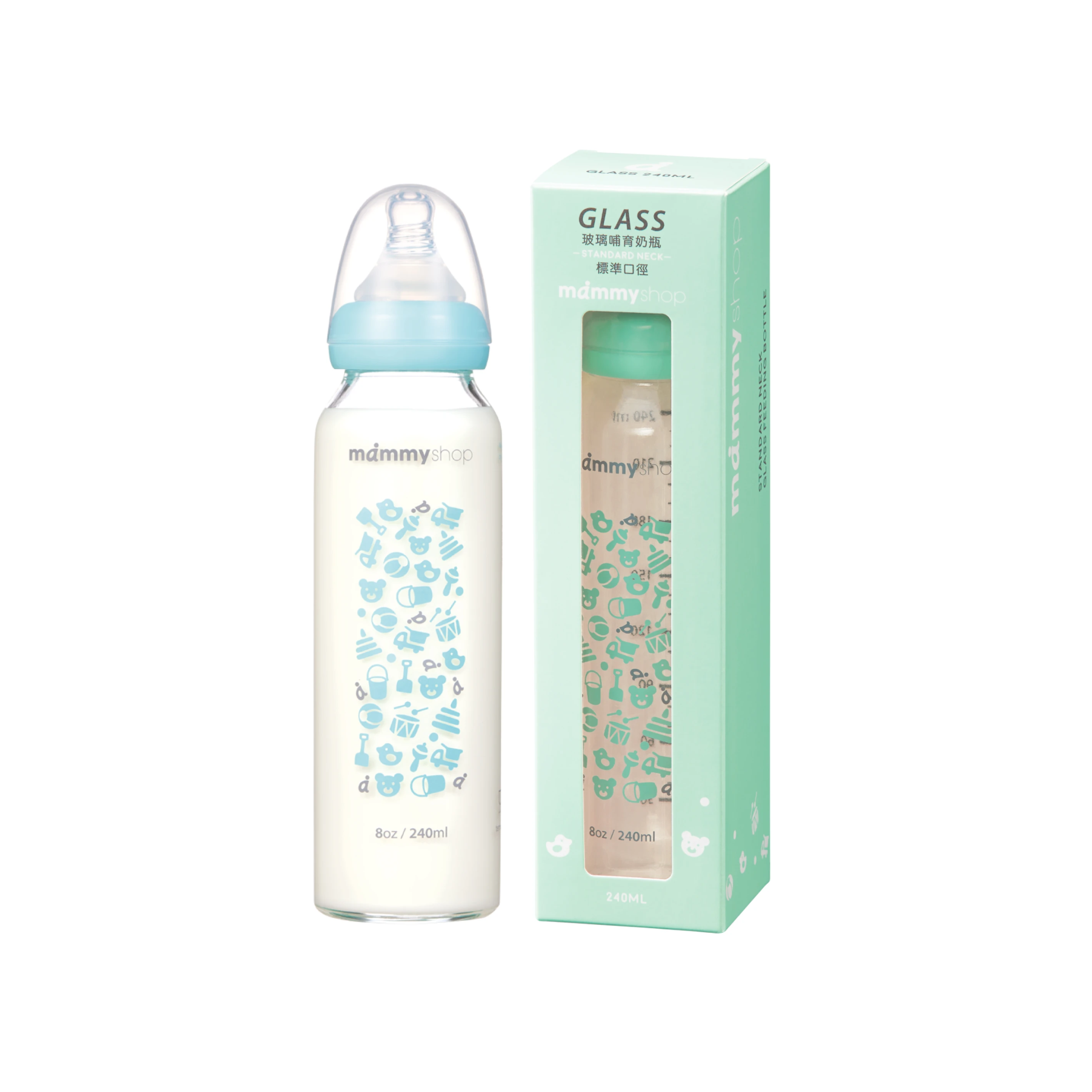 母感體驗2.5 - 玻璃奶瓶 240ml (標準口徑 / 湖水綠)