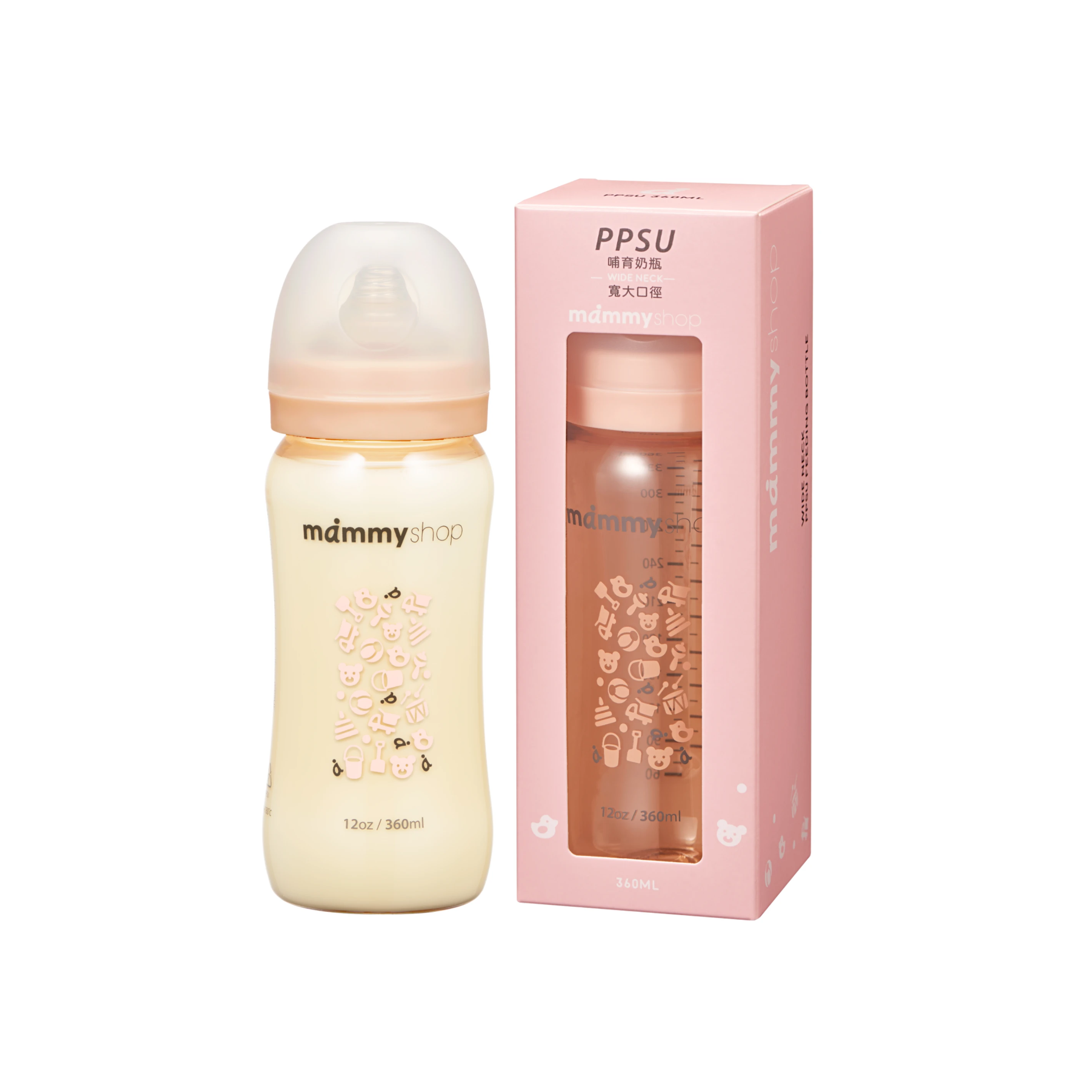 母感體驗2.5 - PPSU奶瓶 360ml (寬大口徑 / 杏桃粉)