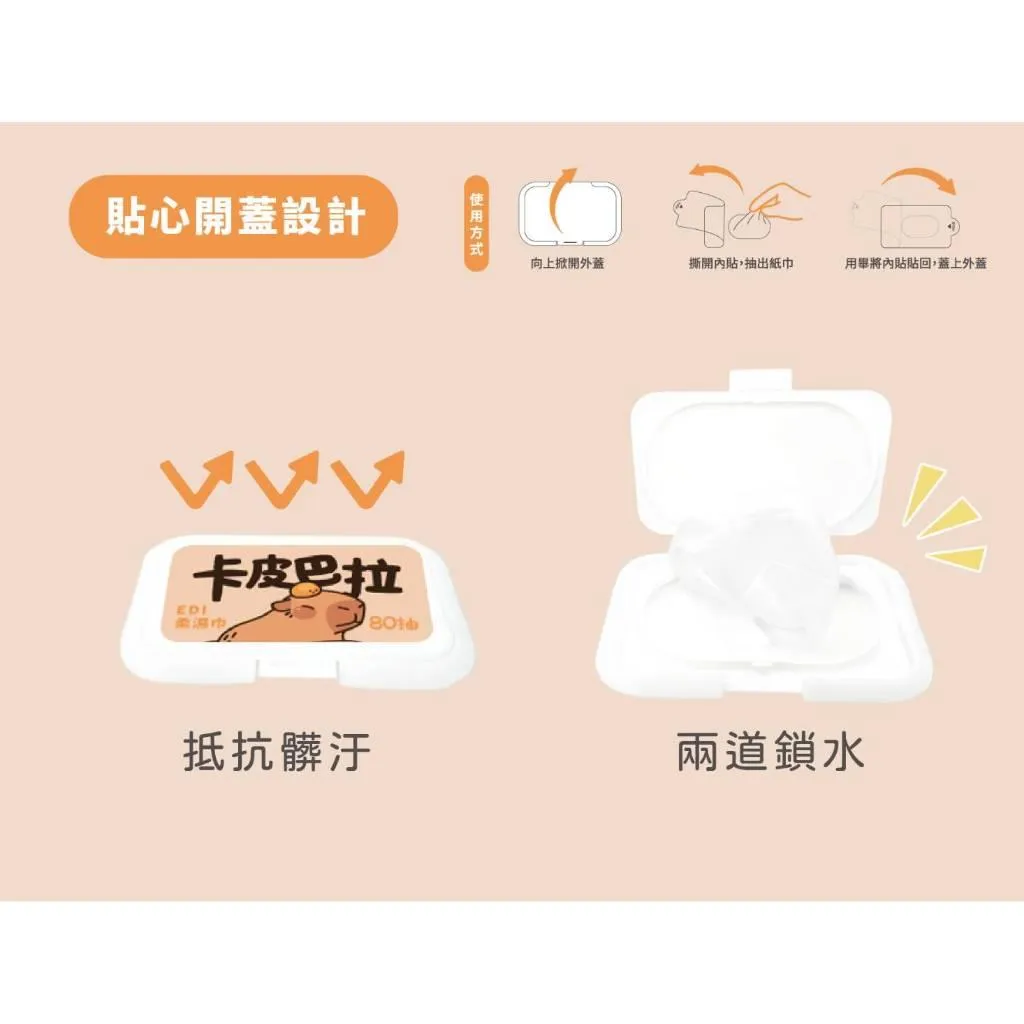 SmartWipes 卡皮巴拉EDI超純水濕紙巾 (有蓋)-80抽/包 / 台灣製造