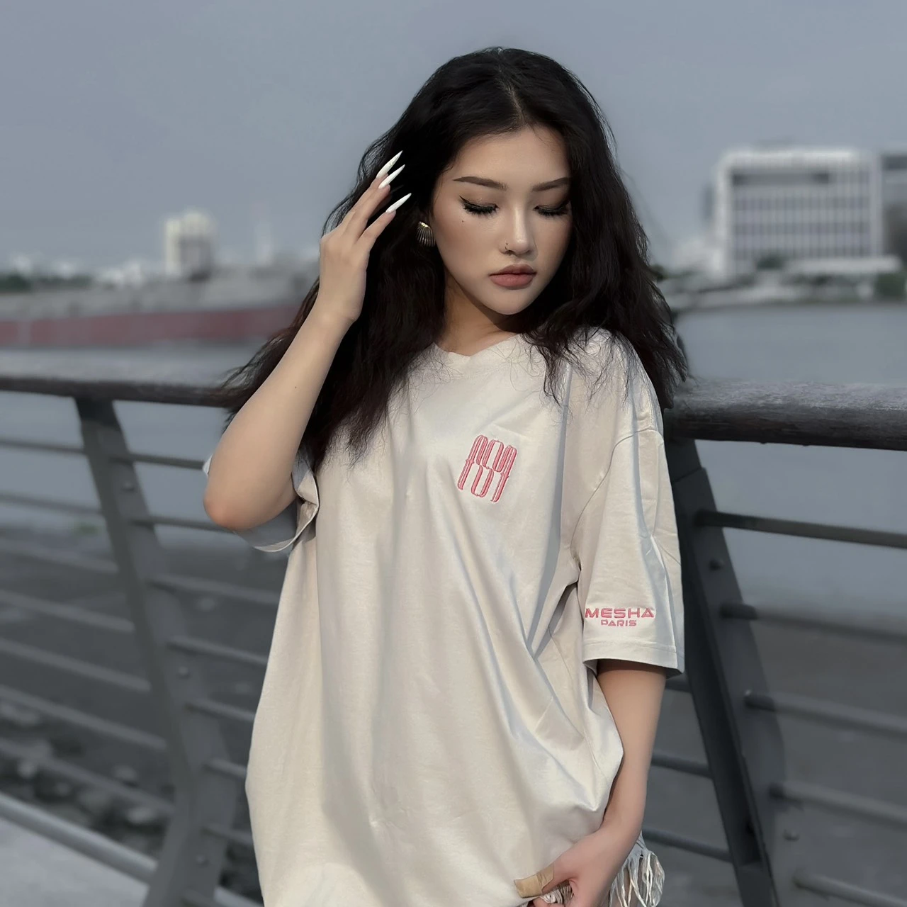 【MESHA】刺繡Logo｜灰勢力 · 粉標