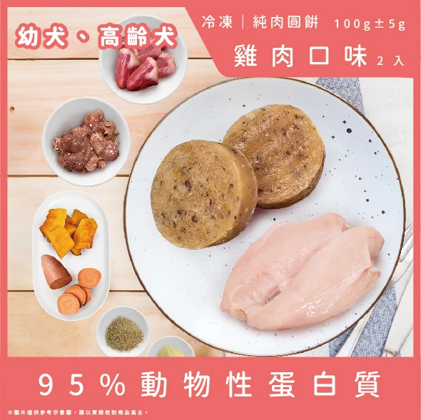 【幼犬、高齡犬配方】純肉圓餅-雞肉口味2顆(總重100g)