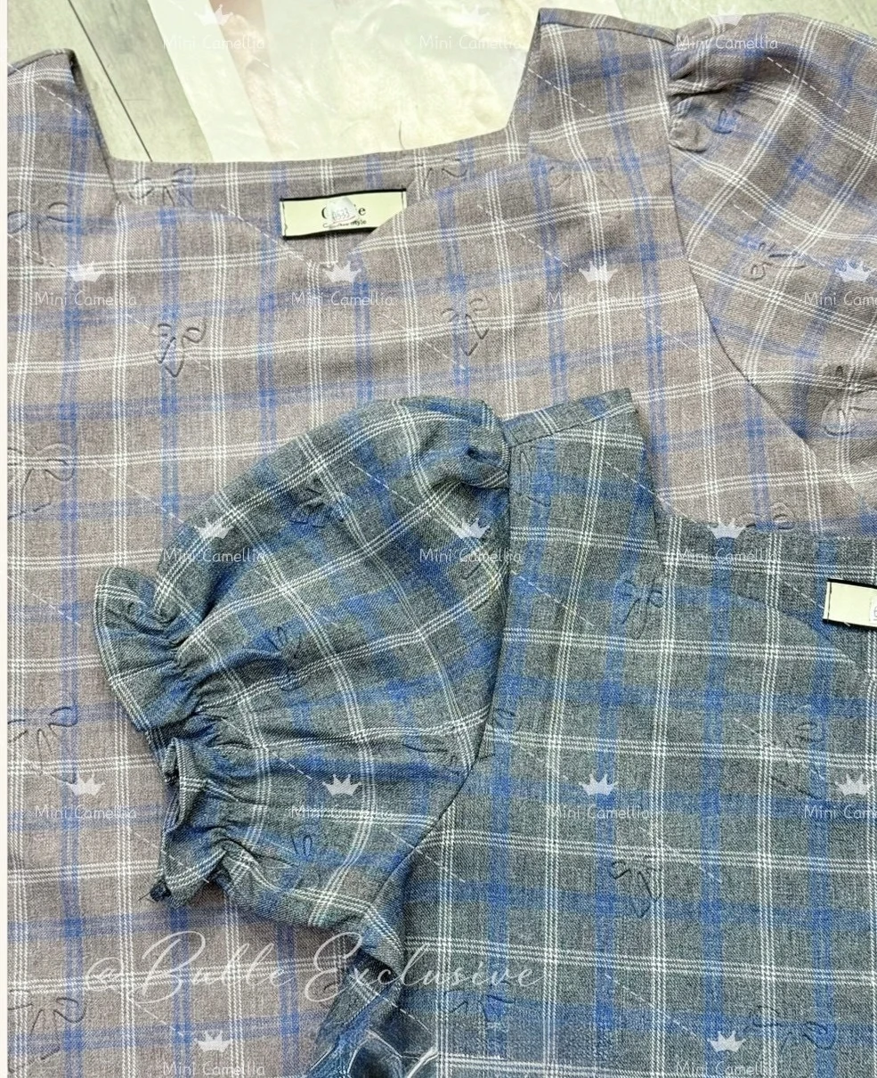 【泡泡家】立體蝴蝶結壓印上衣 (紫/灰) #68805