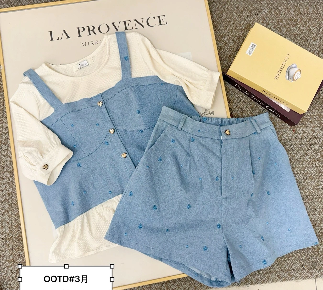 【潘潘家】自訂款刺繡蝴蝶結套裝 #7583