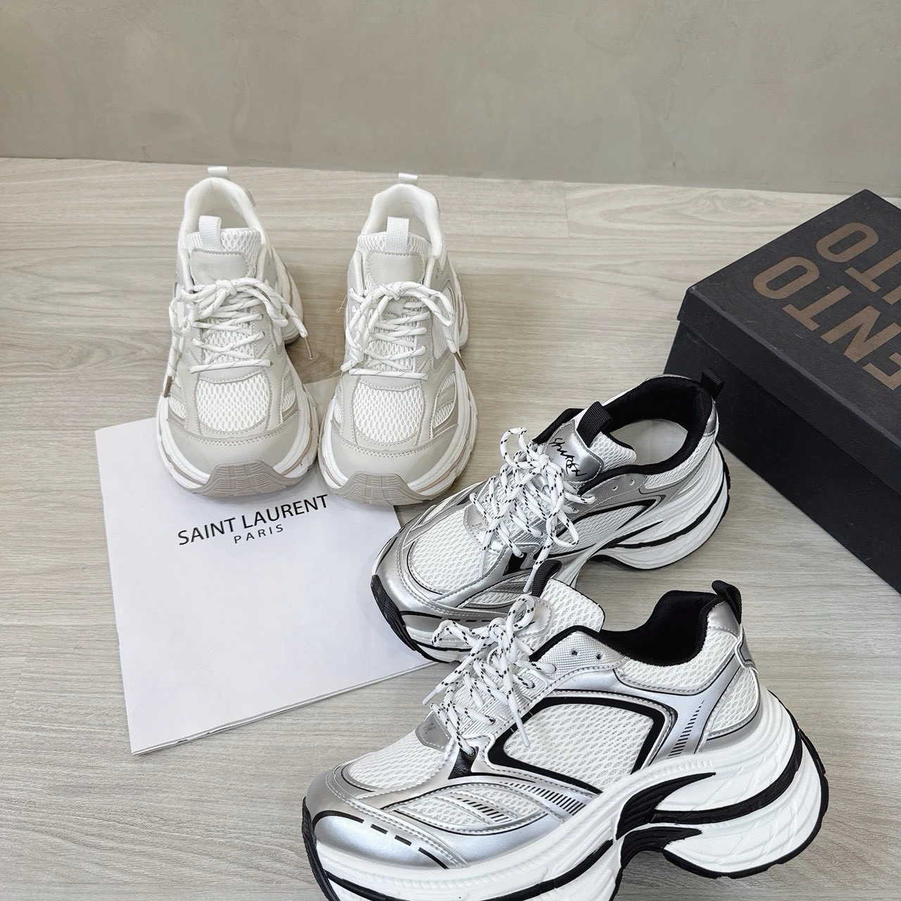 獨家透氣網老爹鞋 (銀/米) #3228