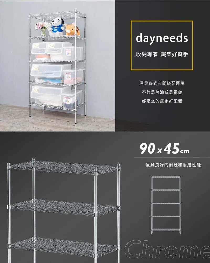 五層波浪架 荷重型置物架 鐵架｜廚房／倉庫／陽台｜台灣現貨 90x45cm寬 多層大容量 穩固耐用@DN