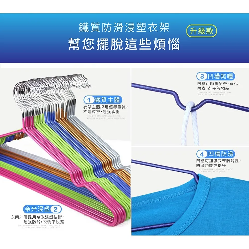 不鏽鋼曬衣架 覆膜防滑衣架 掛衣架｜陽台／洗衣間／租屋｜台灣現貨 防滑不生鏽(10支/組)