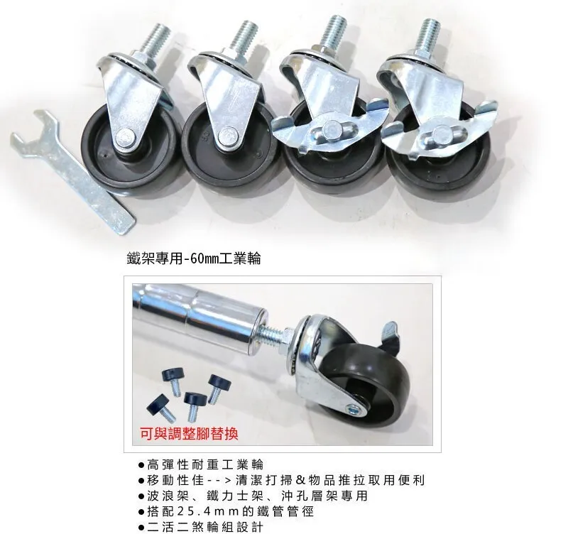 工業用輪子 層架輪 推車輪｜層架配件／DIY｜四吋大輪 耐重好推(含煞車)@WO