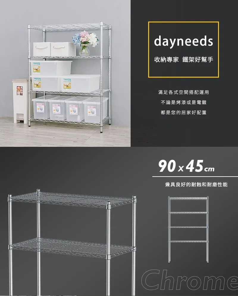 四層波浪架 輕型置物架 鐵架｜廚房／倉庫／陽台｜台灣現貨 90x45cm寬穩固耐重@DN