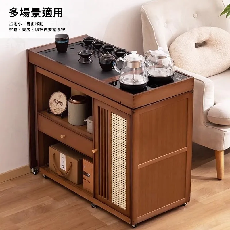 楠竹茶車移動茶台置物架｜茶室／客廳／沙發旁｜多層收納泡茶專用推車