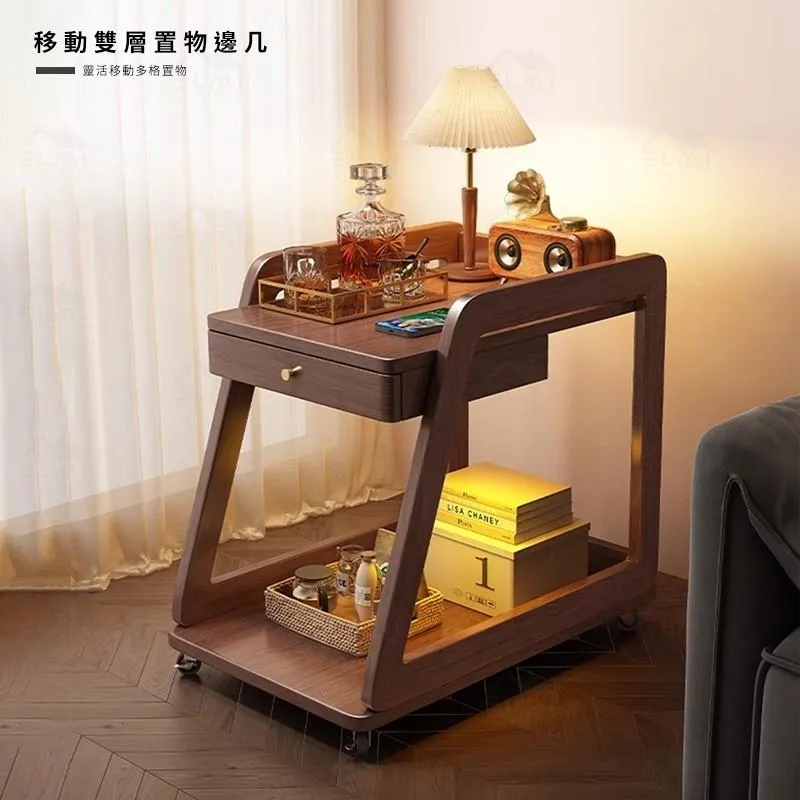推車邊几 移動小桌 茶几｜客廳／床邊／廚房｜實木多層收納 附輪好推@HAP