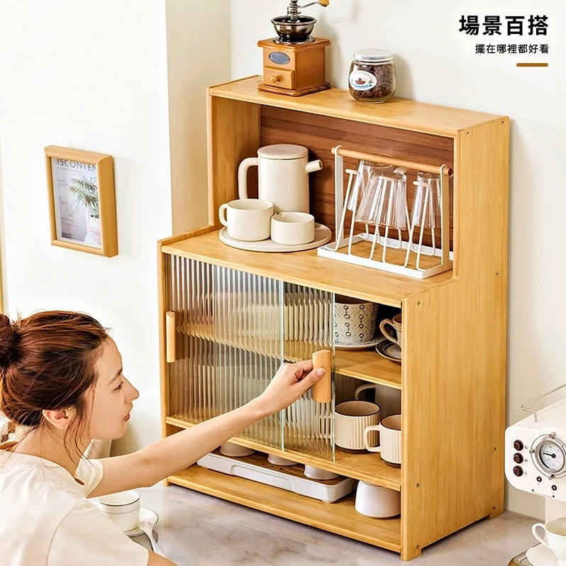 檯面收納櫃 杯架 餐具櫃｜餐桌／茶水間／辦公桌｜雙層置物 玻璃門防塵@HAP