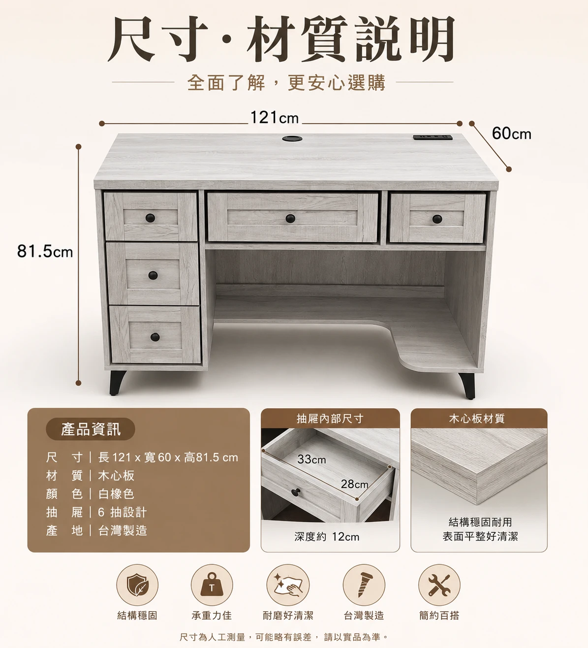 【凱文哥•免安裝 整組到府定位】白橡木心板多功能收納書桌｜121cm大桌面四尺書桌@MI