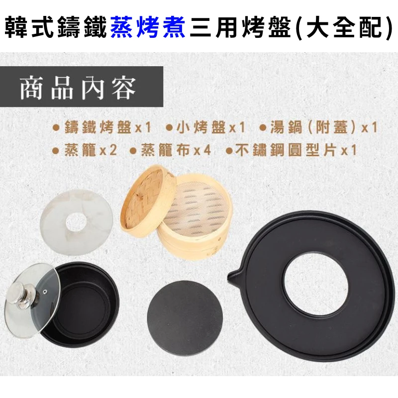 【凱文哥】韓式鑄鐵蒸烤煮三用烤盤｜蒸烤煮三合一 × 頂級不沾塗層｜加厚鑄鐵極速聚熱 (卡式爐電磁爐直火通用／一盤搞定派對大餐) @LC