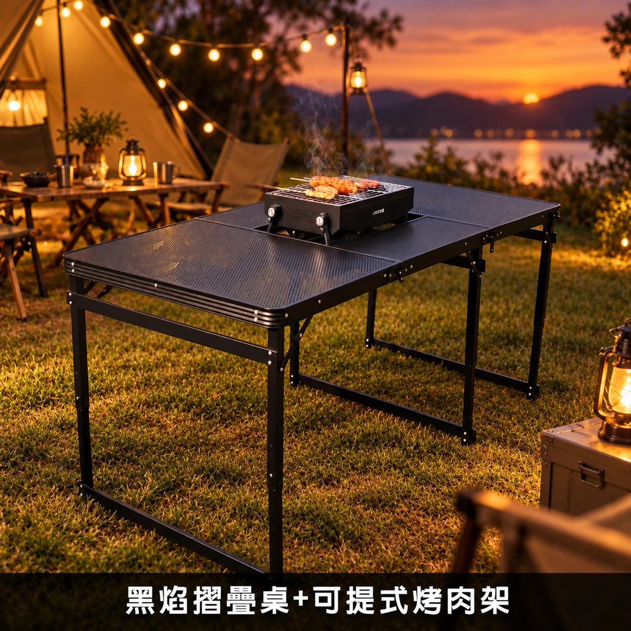 【凱文哥】《黑焰燒烤桌》鋁合金折疊桌/兩用桌(180*80cm)-送背袋+可提式烤肉架@LC