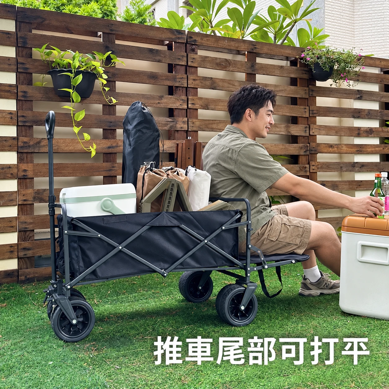【凱文哥】露營裝載神隊友 多功能大容量折疊露營推車｜全地形越野寬輪 × 加厚高承重鋼骨｜戶外野餐折疊拉車 (一拉即收好收納／輕鬆拉動不費力)@LC