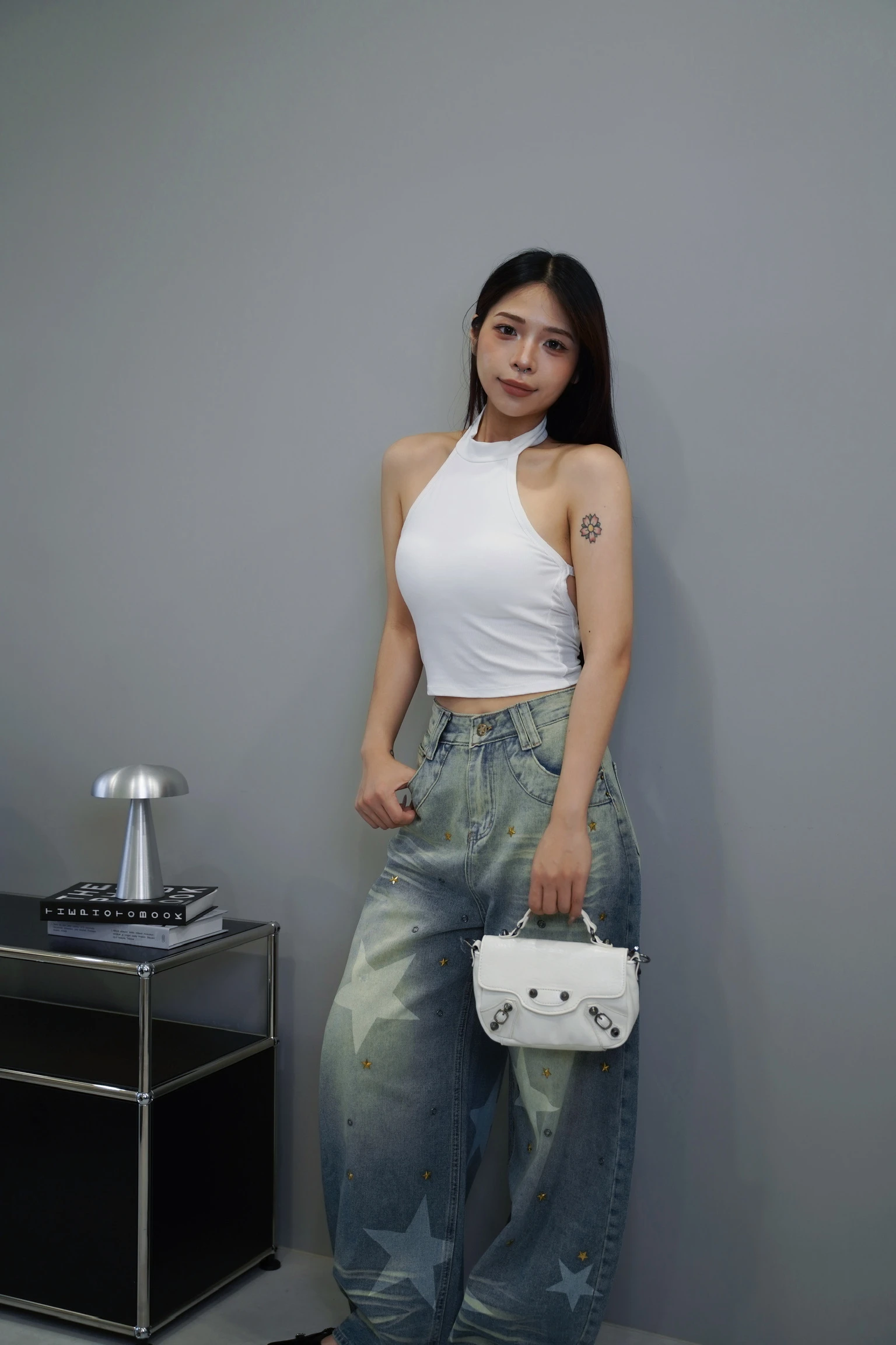 高領性感 𝗑 後美背掛脖挖肩罩杯背心 //3色