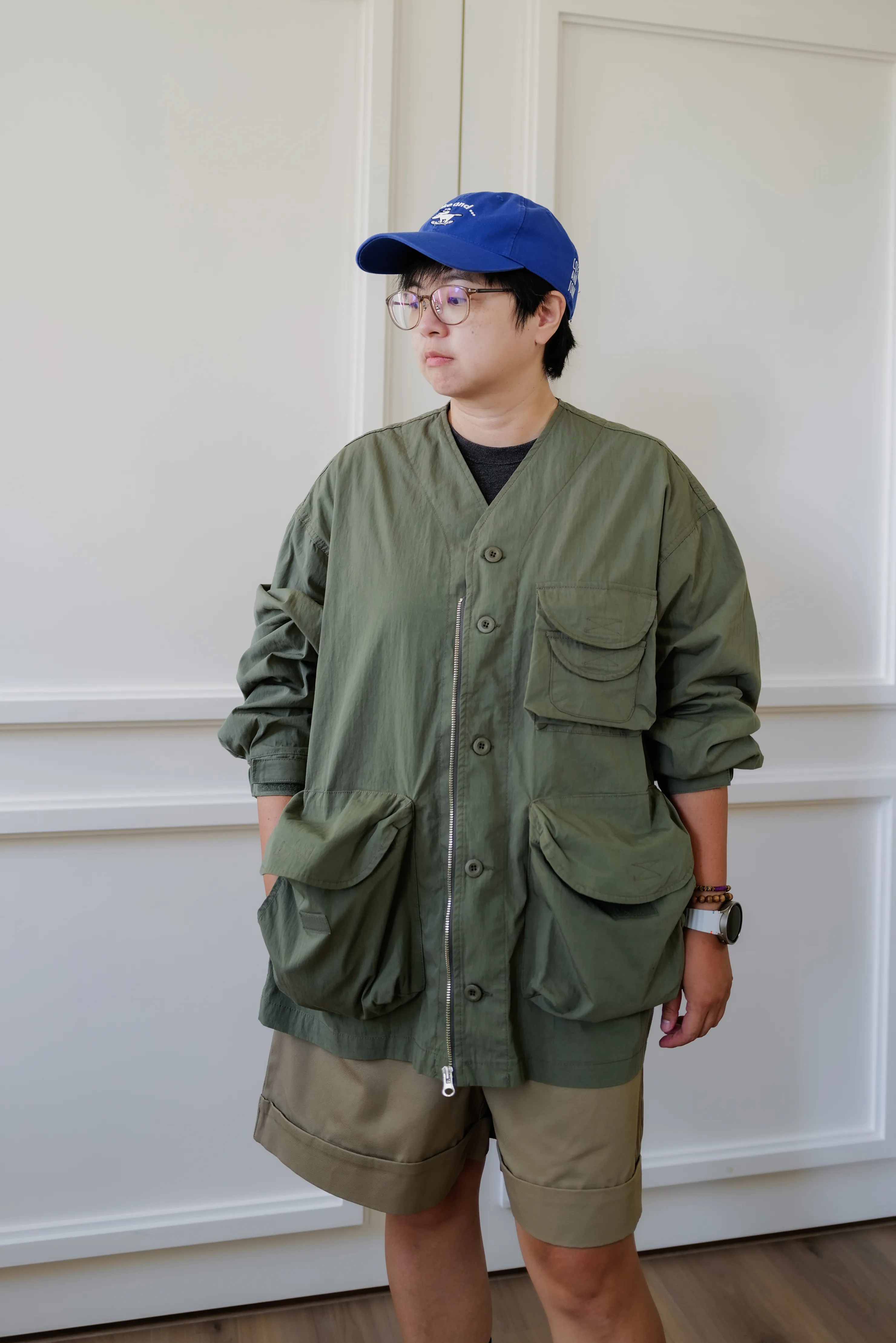 現｜多口袋無領襯衫外套-藕