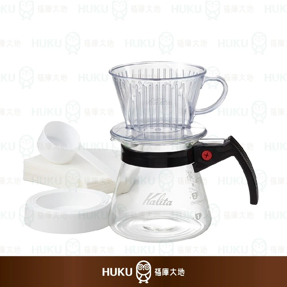Kalita 101 樹脂三孔濾杯手沖超值套組｜附耐熱玻璃下壺＋101濾紙＋咖啡匙｜日本製