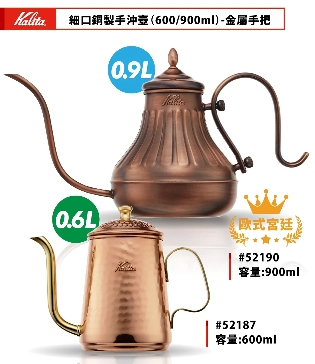 Kalita 銅製細口手沖壺（900ml）｜日本製咖啡壺原銅色｜經典控水設計福