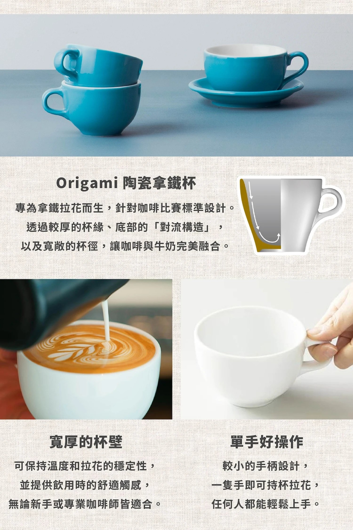 Origami 拿鐵杯白色｜300ml｜日本製精品陶瓷咖啡杯福庫大地Huku Paradise