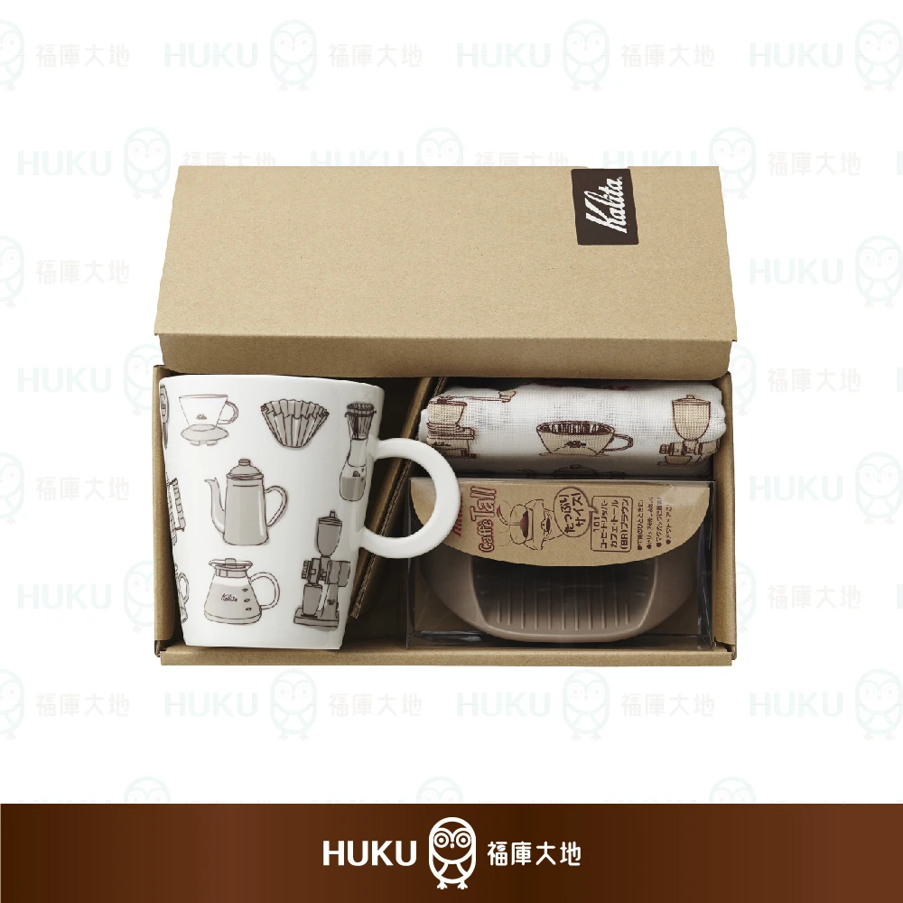 Kalita 手沖濾杯禮盒組｜咖啡棕／灰｜含馬克杯與擦手餐巾｜日本製