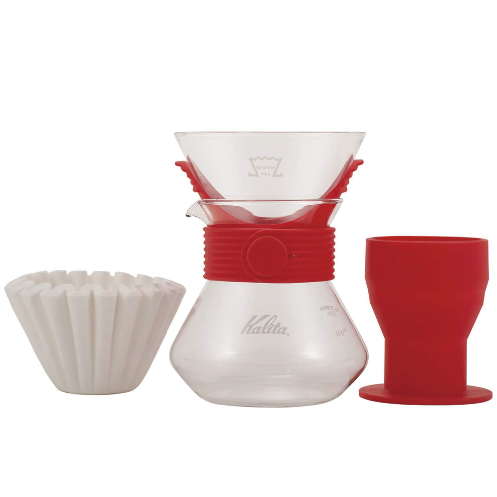 Kalita 185 波浪手沖玻璃壺組合｜蕃茄紅