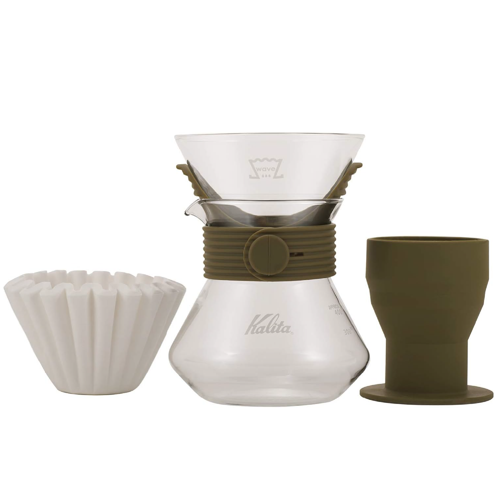 Kalita 185 波浪手沖玻璃壺組合｜卡其綠