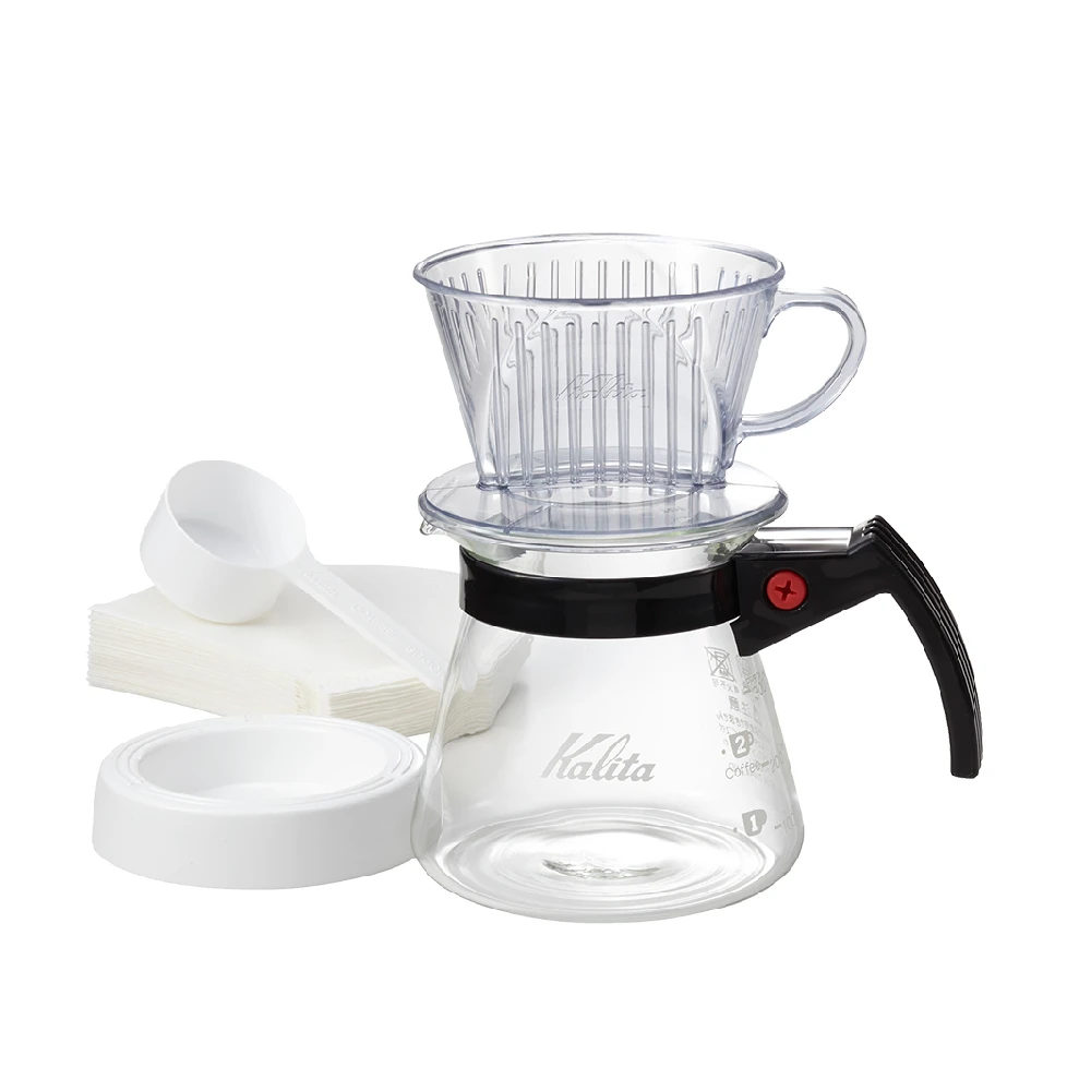Kalita 101 樹脂三孔濾杯手沖超值套組｜附耐熱玻璃下壺＋101濾紙＋咖啡匙｜日本製