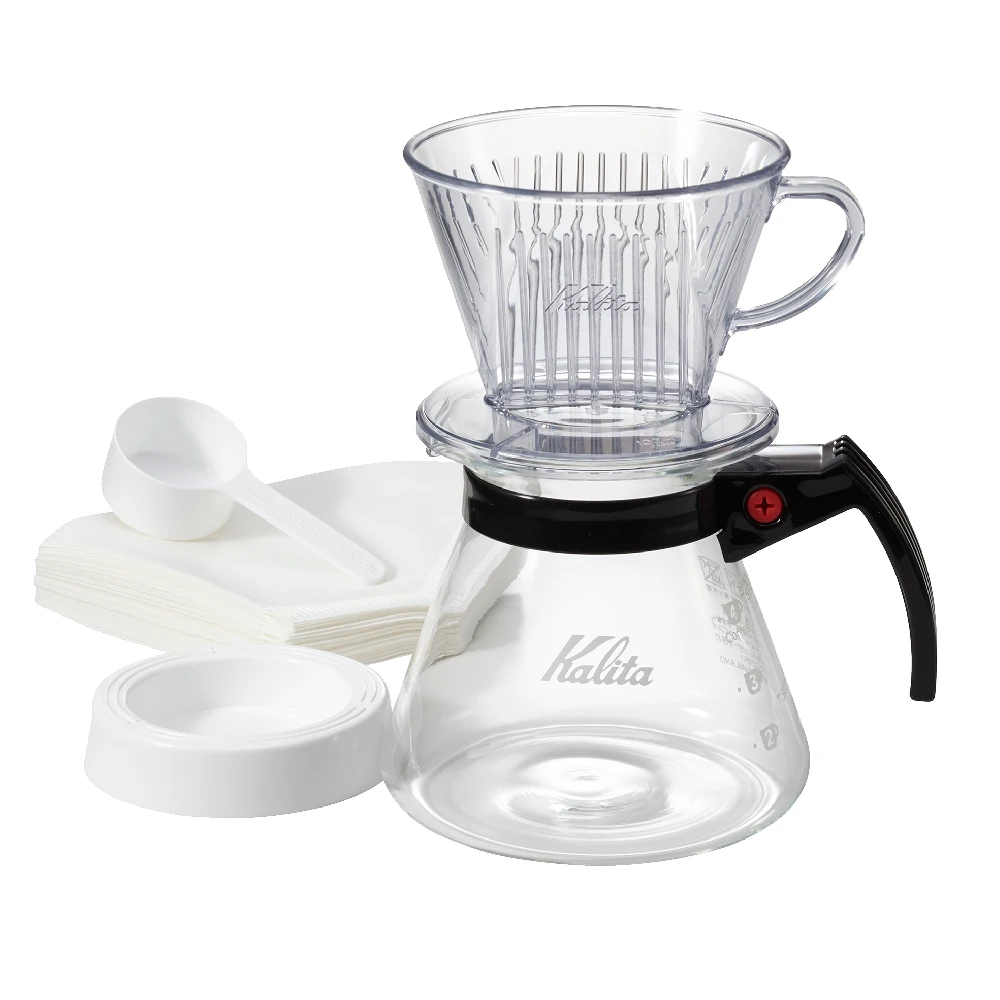 Kalita 102 傳統樹脂三孔濾杯超值組｜附500cc玻璃壺/102濾紙40入/咖啡匙/瀝水盤｜日本製
