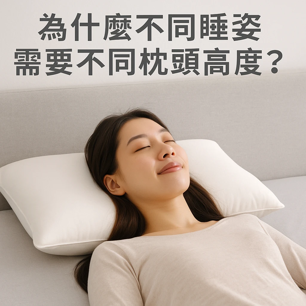 睡姿不同，枕頭高度也要跟著調整。側睡、仰睡、趴睡的枕頭高度差異大，選錯容易落枕與肩頸僵硬。