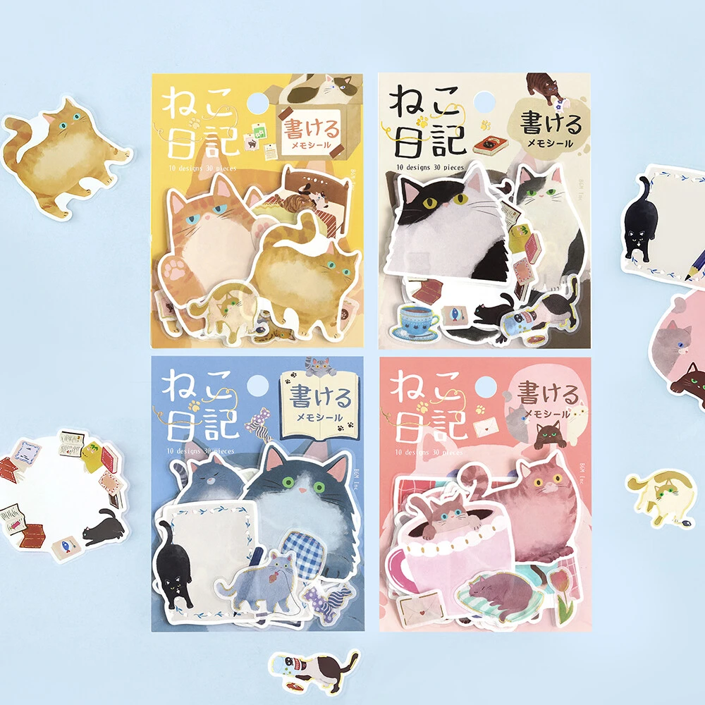 BGM｜貓咪日記可書寫綜合片狀貼紙