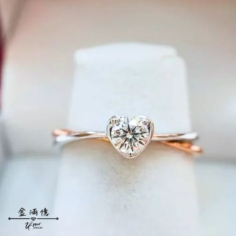 客製化結婚對戒-白k金與玫瑰金結合愛心鑽石戒指-金滿億銀樓