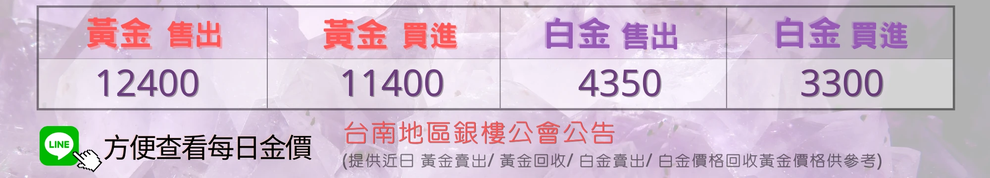 台南銀樓公會公告金飾牌價 台南銀樓公會公告金飾牌價