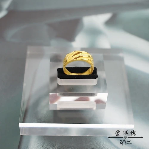 寬版光面線條黃金戒指（男款）