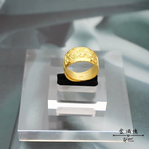 寬版鑽感光面交替黃金戒指 - 男生戒指