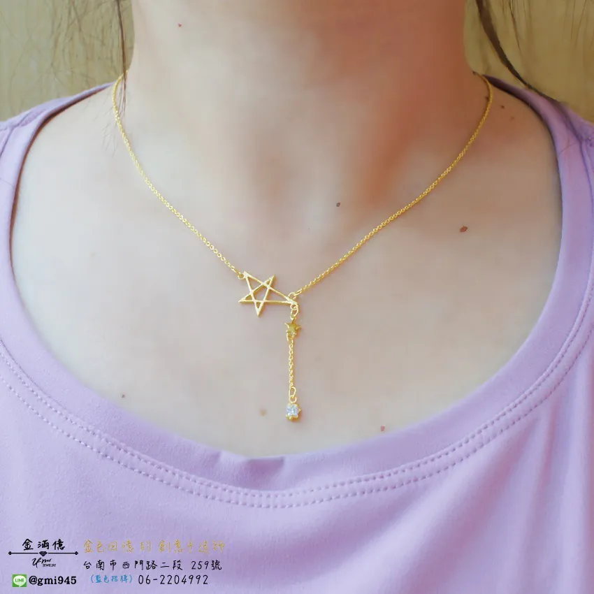 女生黃金項鍊-閃亮五芒星-黃金小套鍊_03