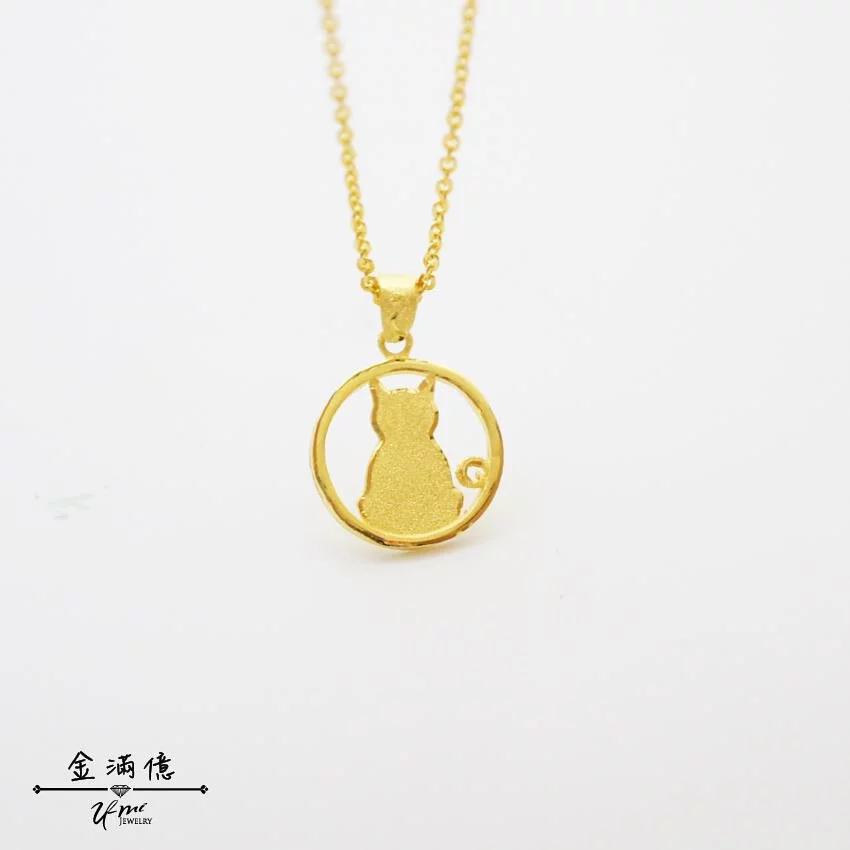 黃金墜飾-圓框裡的貓- 黃金項鍊_01