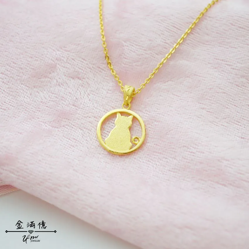 黃金墜飾-圓框裡的貓- 黃金項鍊_02