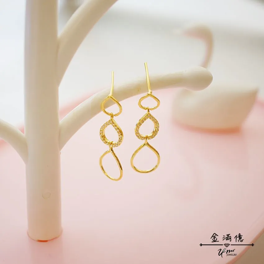 黃金耳環- 時尚水滴閃鑽 - 歐美潮流個性款-純金女生耳環_03