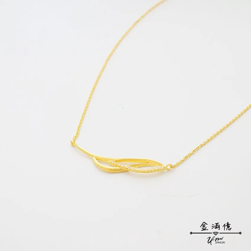 黃金小套鍊-晶鑽葉子- 黃金女生項鍊_01