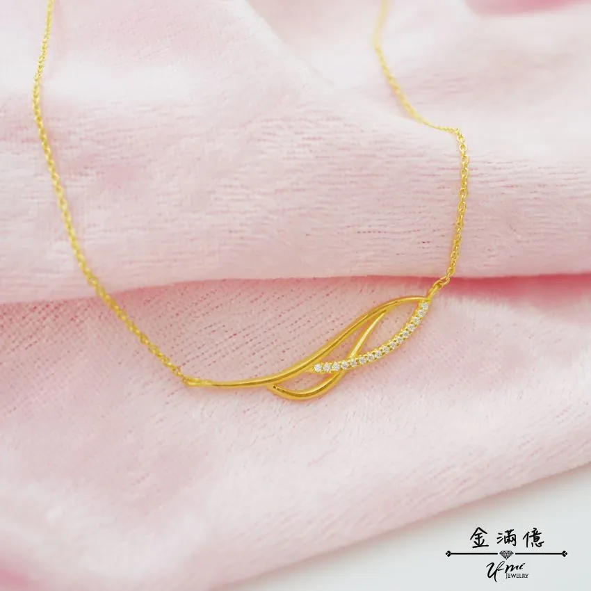 黃金小套鍊-晶鑽葉子- 黃金女生項鍊_02