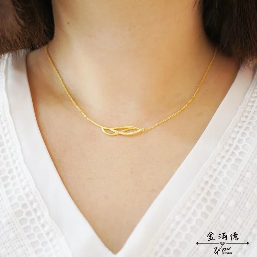 黃金小套鍊-晶鑽葉子- 黃金女生項鍊_03