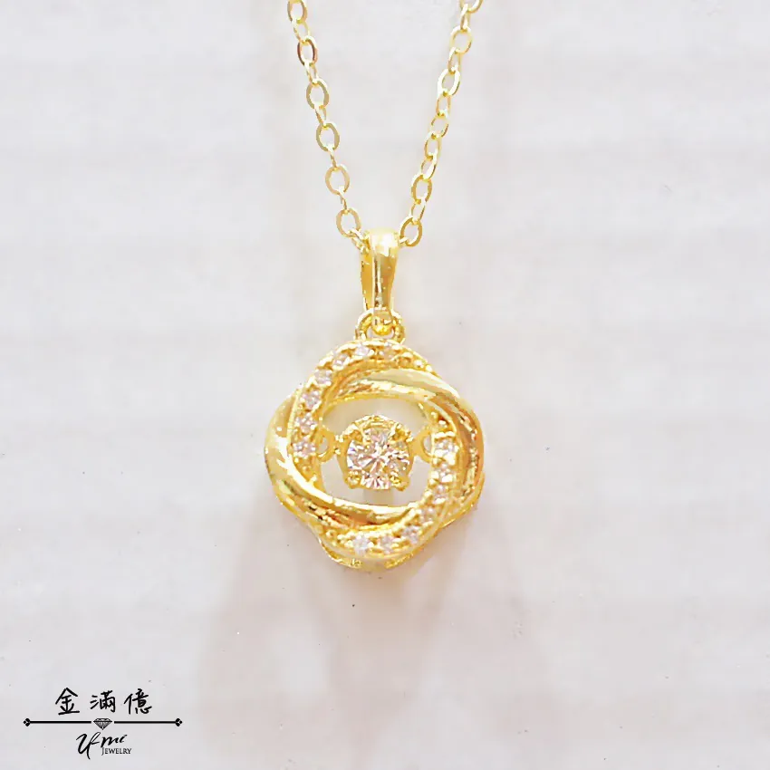 晃動鑽石-柔柔花形黃金墜子- 黃金項鍊_01