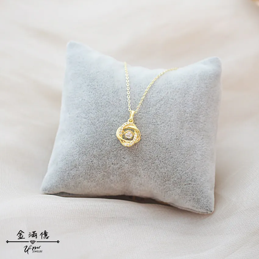 晃動鑽石-柔柔花形黃金墜子- 黃金項鍊_02