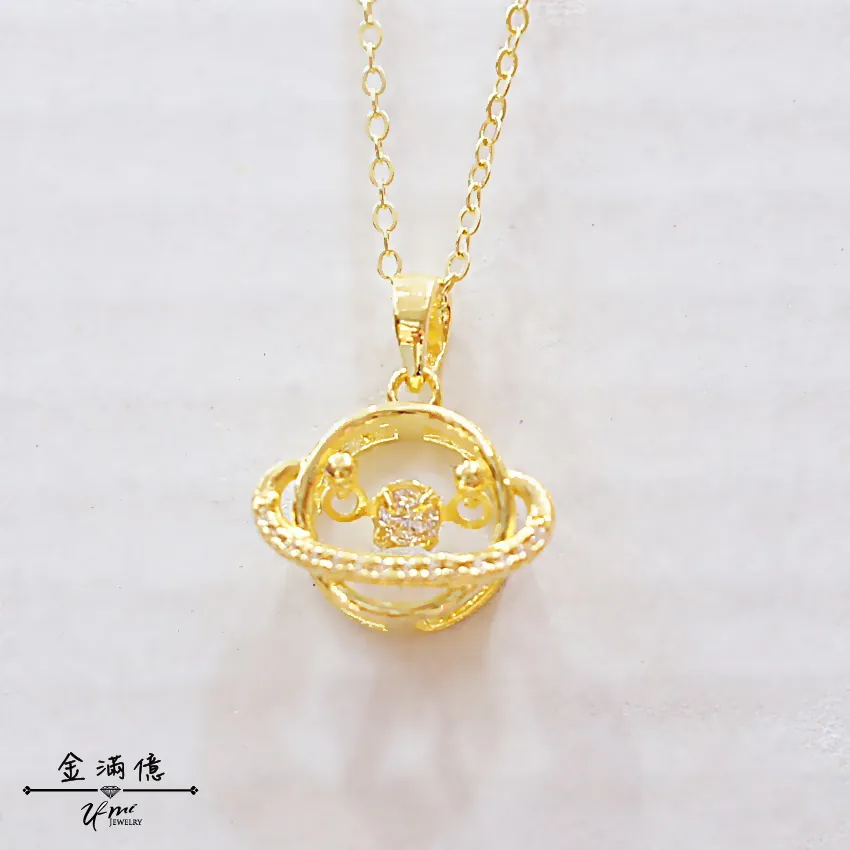 晃動鑽石-星球造型黃金墜子- 黃金項鍊_01