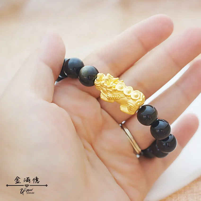 三顆金元寶黃金貔貅 - 黃金串珠手鍊|金滿億銀樓-03