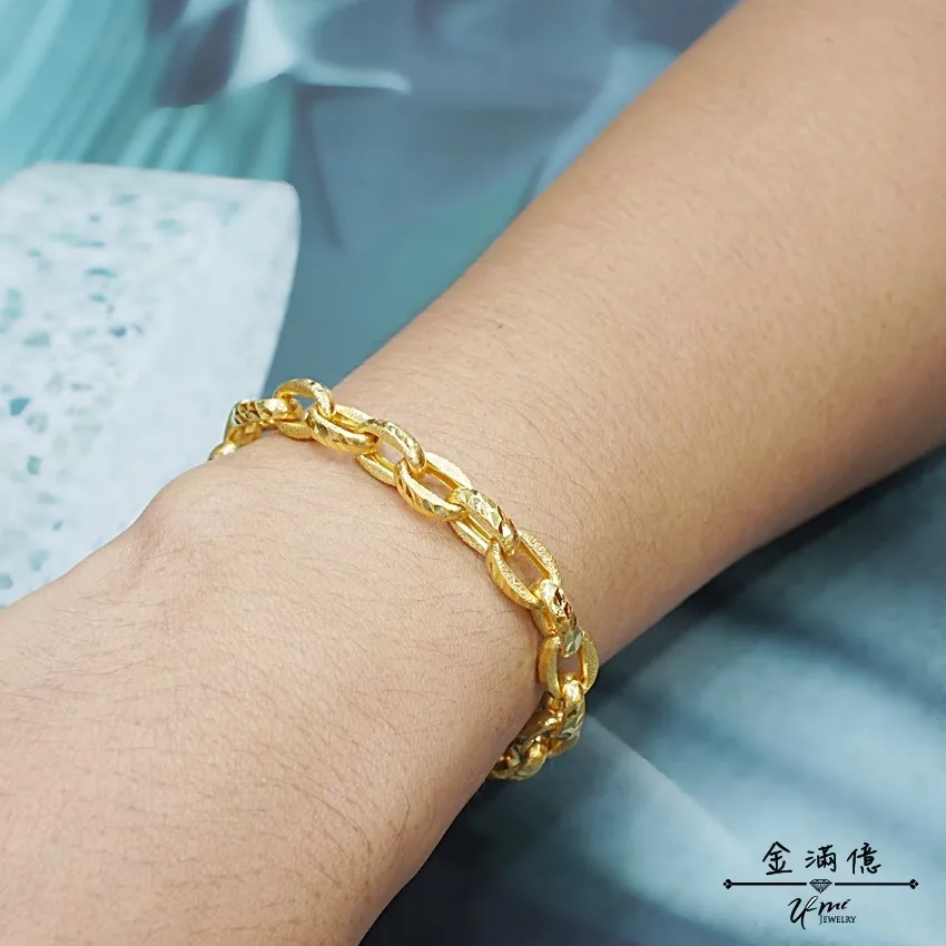 黃金手鍊-潮流刻花圈圈-黃金男生手鍊_03