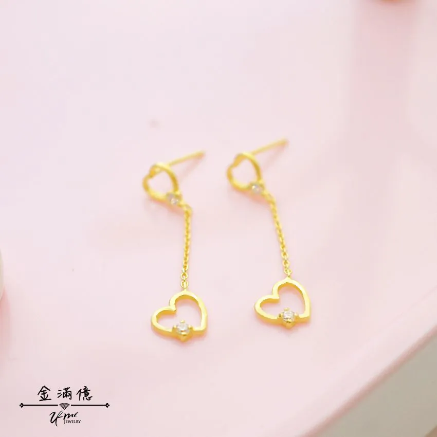 搖曳愛心-黃金耳環-耳針式耳環
