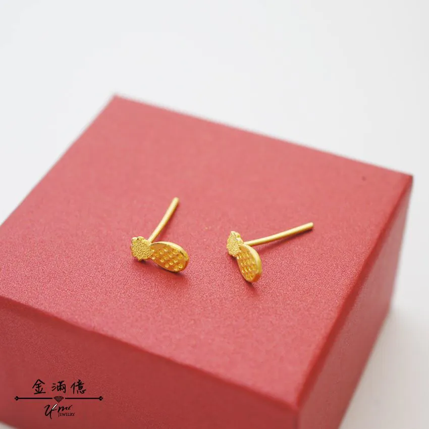 旺旺鳳梨-黃金耳環-耳針式耳環